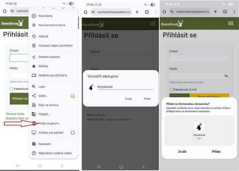 Přidání webové aplikace na plochu telefonu