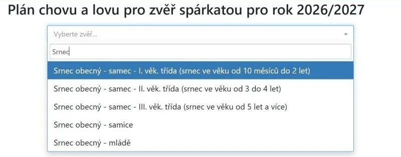Výběr kategorie zvěře v Mysl 1