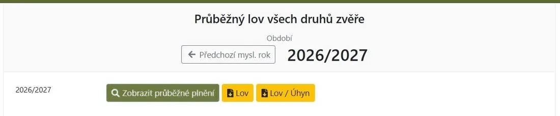 Výběr mysliveckého roku pro průběžné plnění