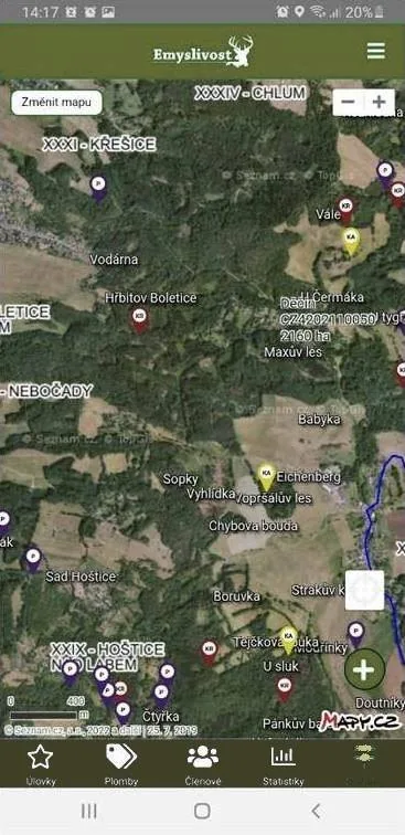 Mapa místopisu honitby