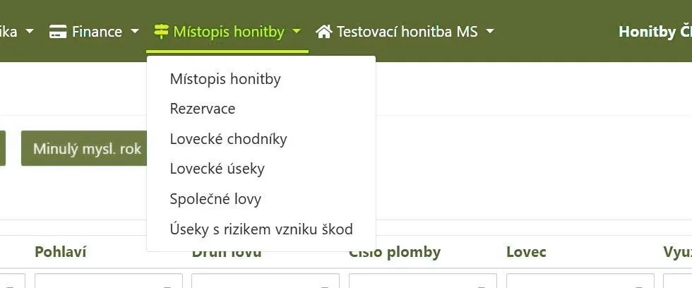Nabídka Místopis honitby
