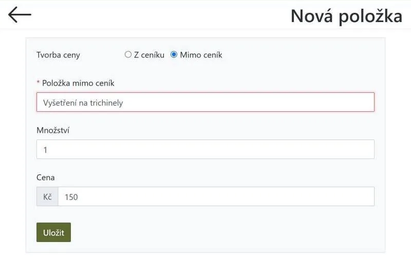 Položka mimo ceník