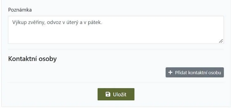 Kontaktní osoby a uložení odběratele