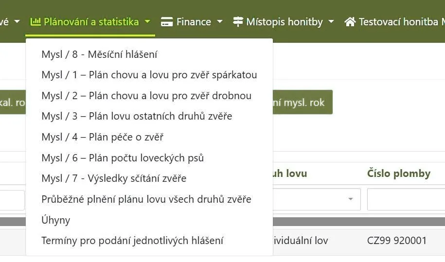Nabídka Plánování a statistika