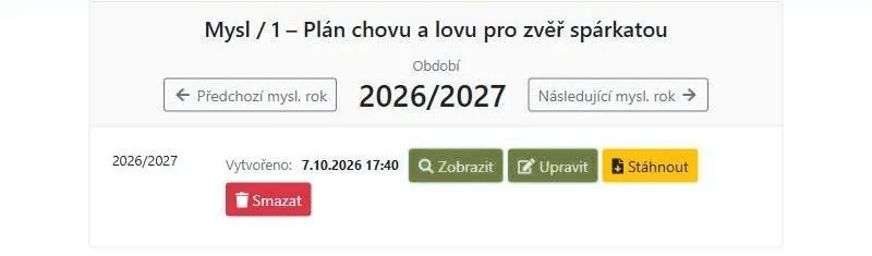 Mysl 1 – plán pro myslivecký rok 2026/2027