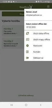 Menu mobilní aplikace