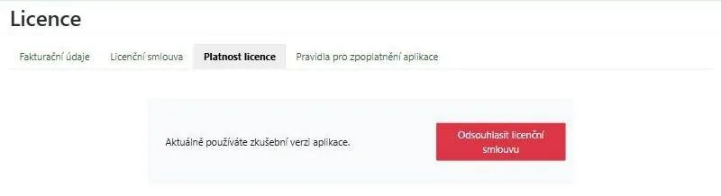 Platnost licence – zkušební verze
