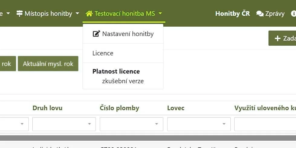 Nabídka pod názvem honitby