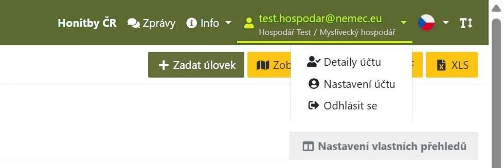 Menu uživatele