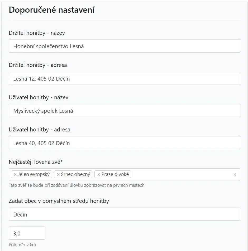 Držitel, uživatel a nejčastěji lovená zvěř