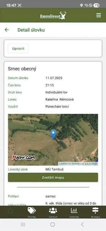 Detail úlovku s mapou