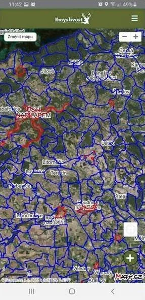 Mapa honiteb ČR v mobilní aplikaci