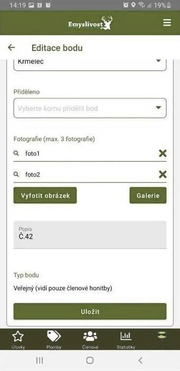 Editace bodu – fotografie a popis