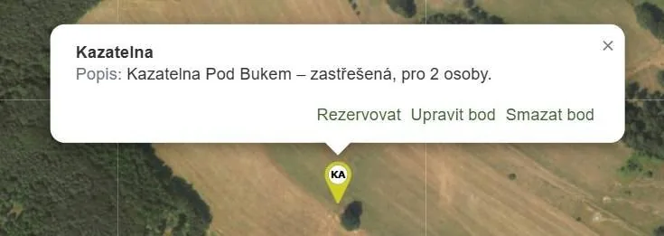 Okno bodu s odkazy Rezervovat, Upravit bod a Smazat bod