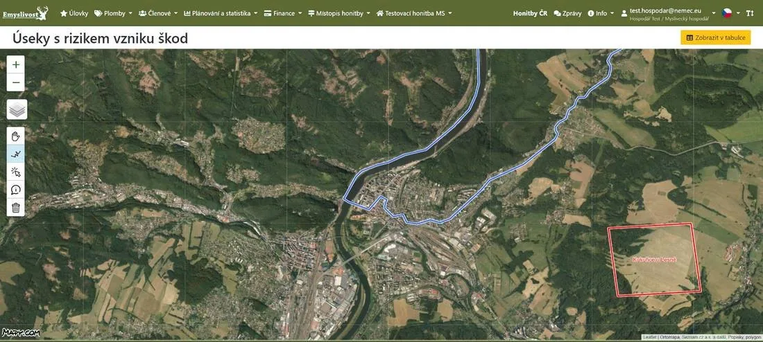 Úsek s rizikem vzniku škod v mapě