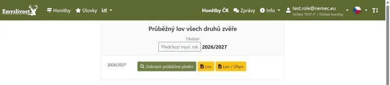 Průběžný lov všech druhů zvěře za všechny honitby