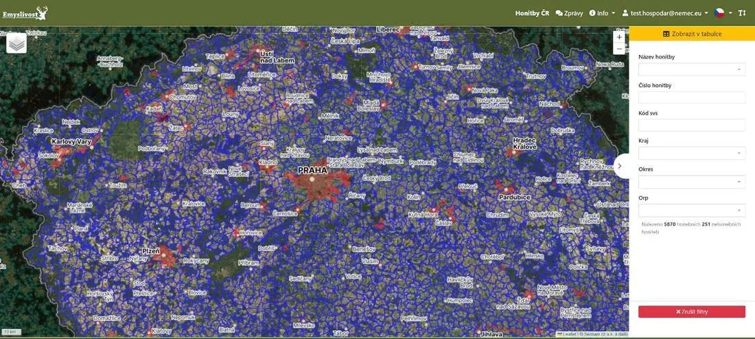Mapa Honitby ČR s filtrem